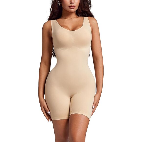 Women's Round Neck Nude Seamless Sculpting Body Shaper Bodysuit Shapewear
